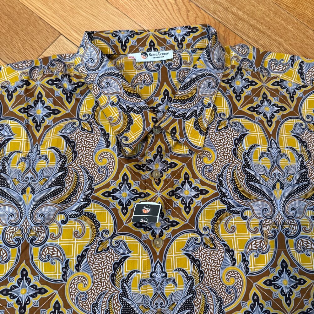 Batik Keris Fashion Indonesian Men’s Button Down Short Sleeve Cotton 4XL NWT